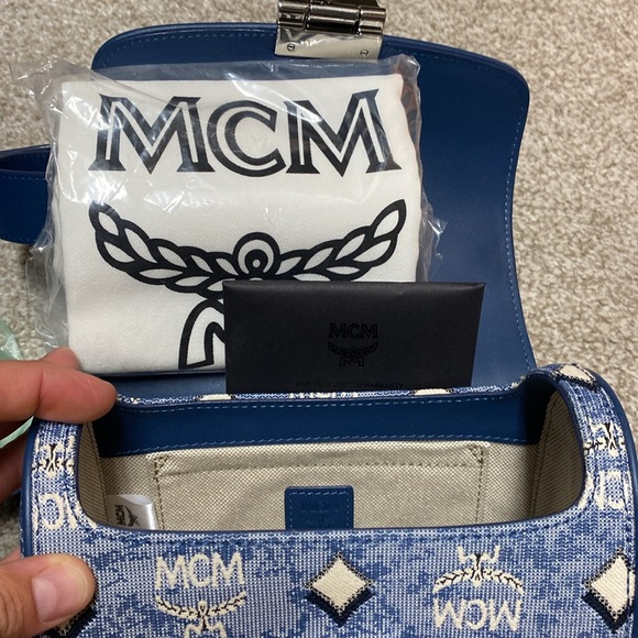 LIKE NEW MCM Logo Blue Crossbody - Picture 2 of 8